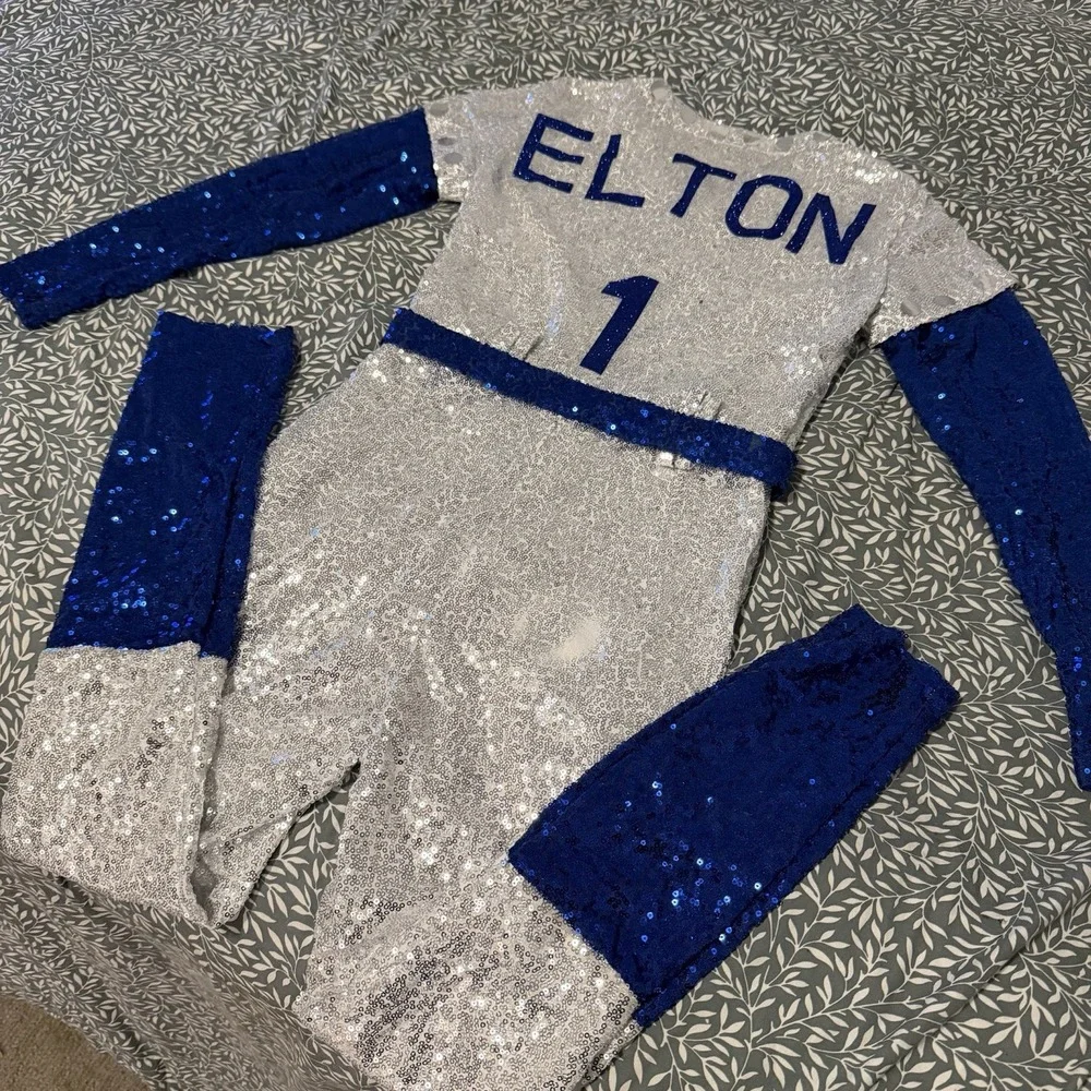 Elton John Dodgers Sequin Costume Jumpsuit Baseball Rocketman Women XS Youth XL